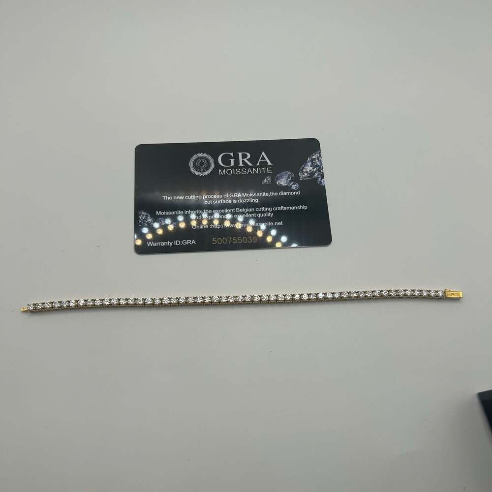 3mm Moissanite Gold Tennis Bracelet 8 Inch GRA Certified Passes Tester VVS1 New